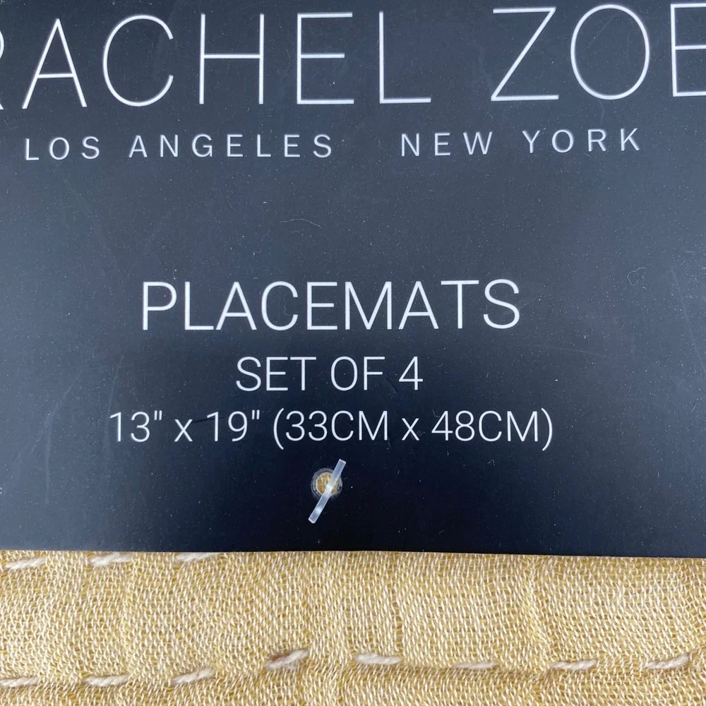 Rachel Zoe Placemats (Set of 4) Yellow Mustard Stitched Boho Home Decor Earthy